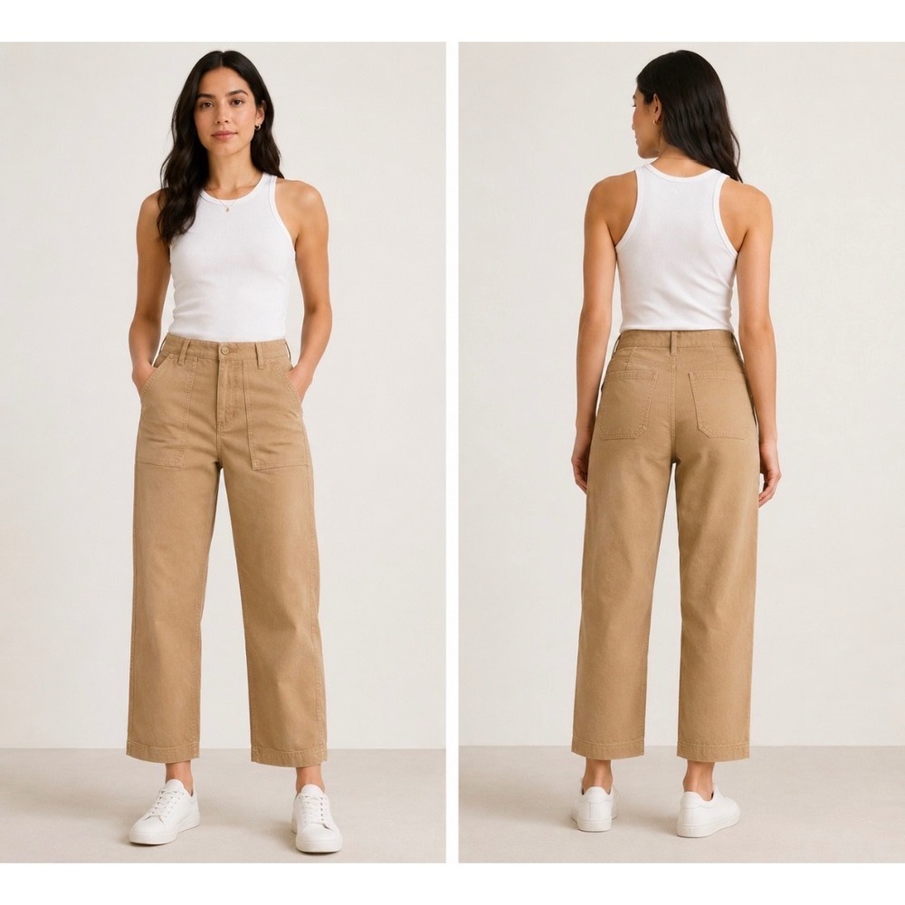 Everlane Utility Column Pant Khaki Utility Patch Pocket Straight Leg Sz 0